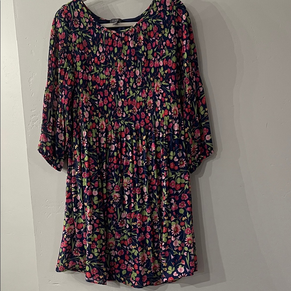 Ninety Floral Midi Dress - Pink and Green on Black